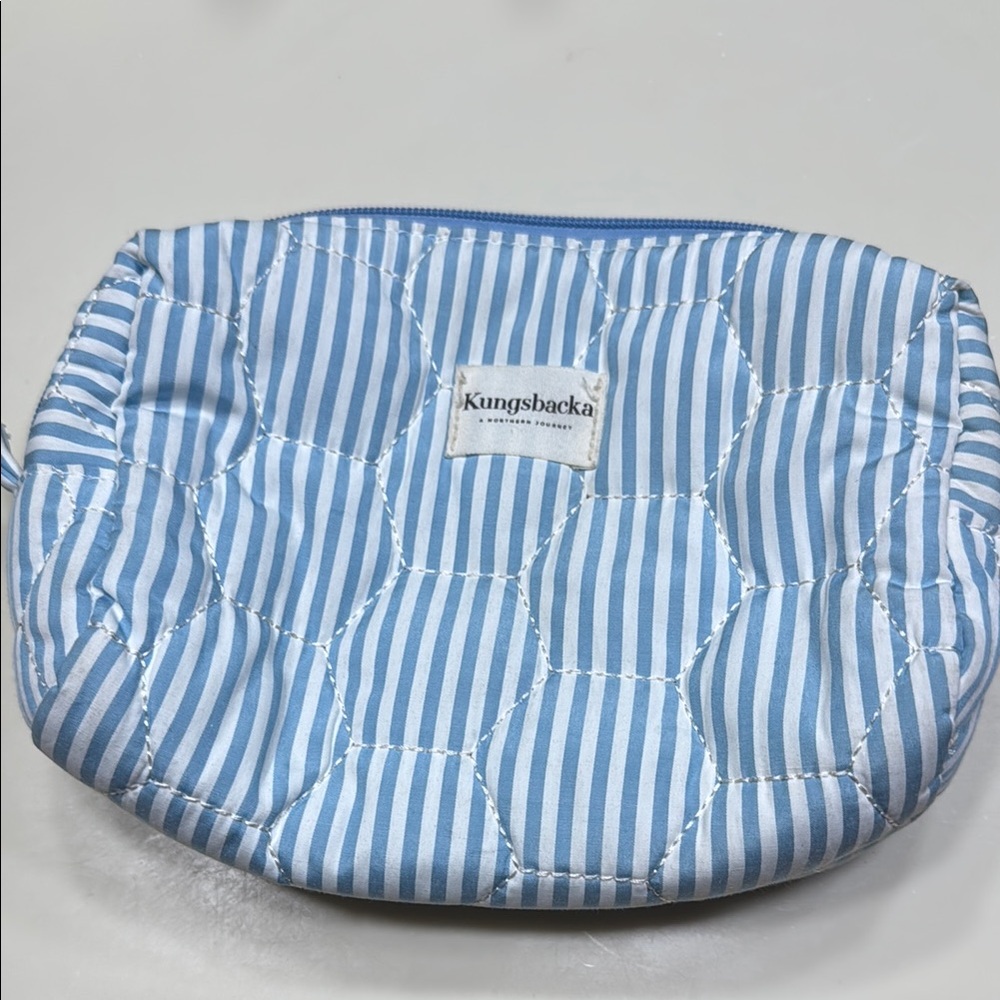 Blue and White Striped Quilted Pouch